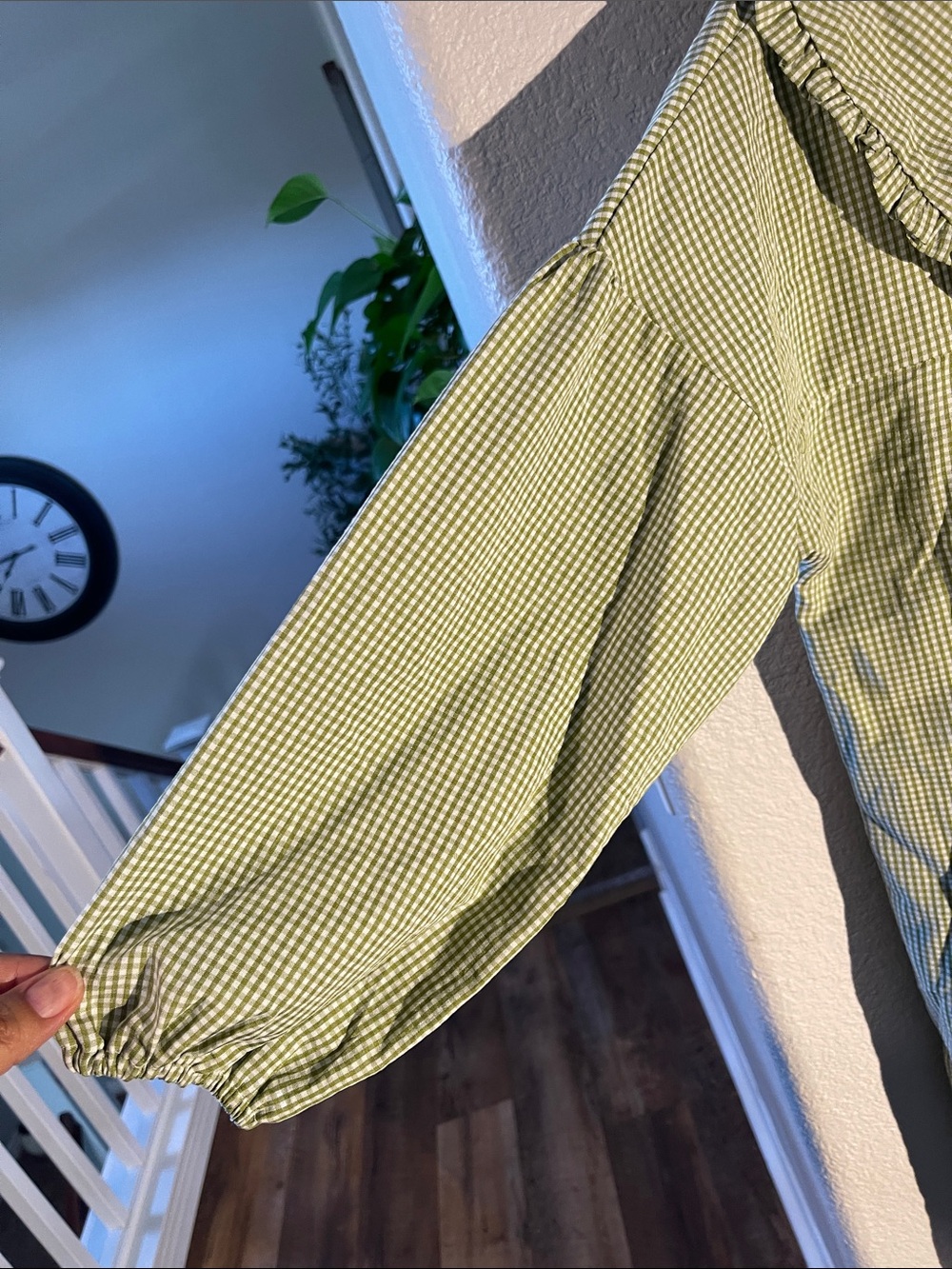 Green Gingham Puff Sleeve Dress with Peter Pan Collar Sz S NWT - Picture 3 of 10